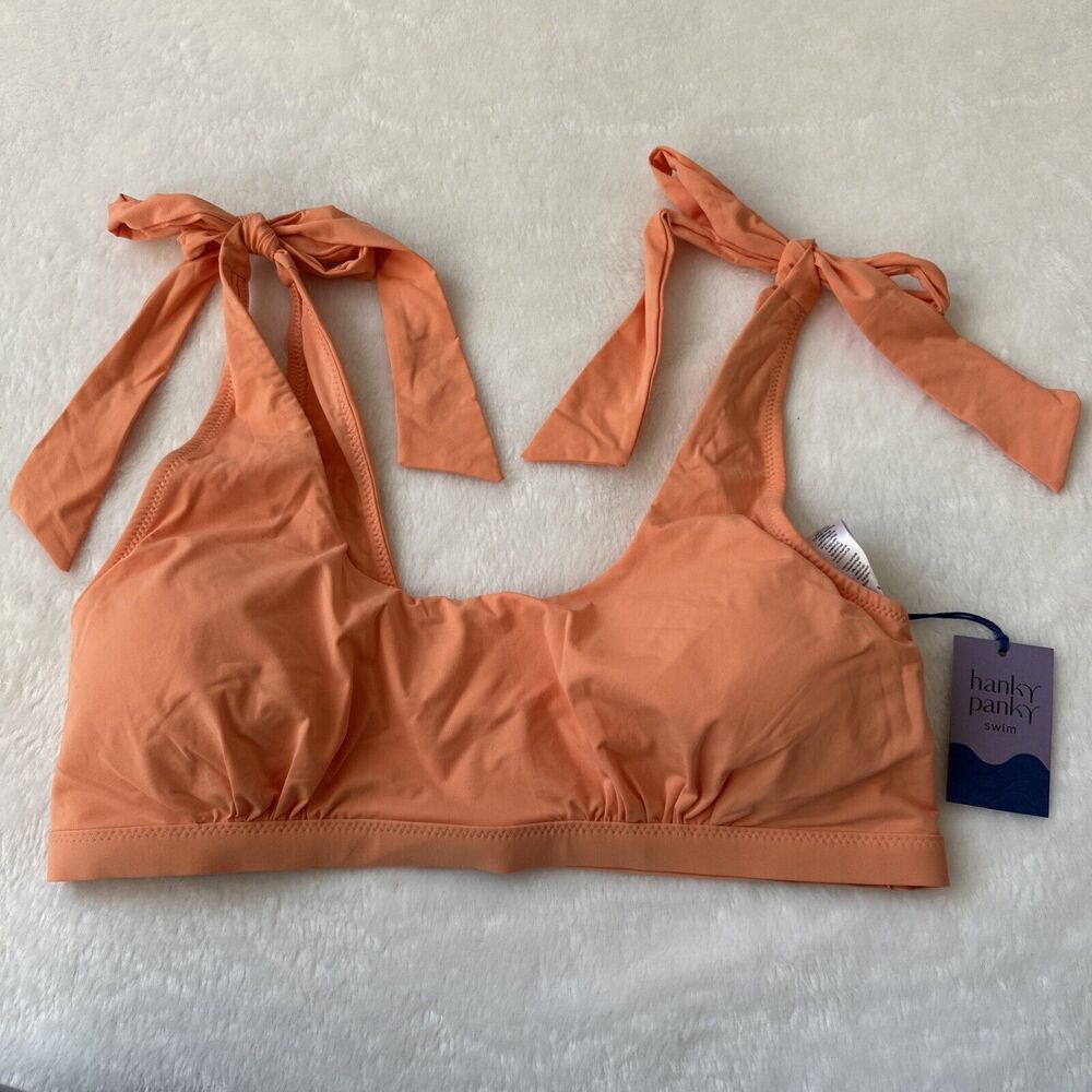 Hanky Panky Swim Size Large New With Tags Women's Bikini Top Orange Tie Bow